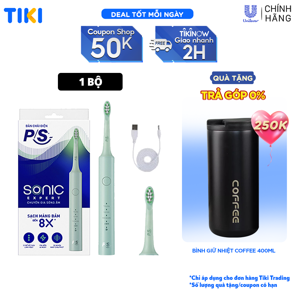 Bộ bàn Chải Điện P/S Sonic Expert Chuyên Gia Sóng Âm - Công Nghệ Sóng Âm, Chải Sạch Mảng Bám Tới 8X - Xanh Mint
