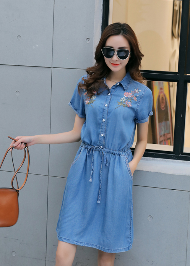 Đầm Sơ Mi Nữ Thêu Hoa D741 - Xanh Sáng