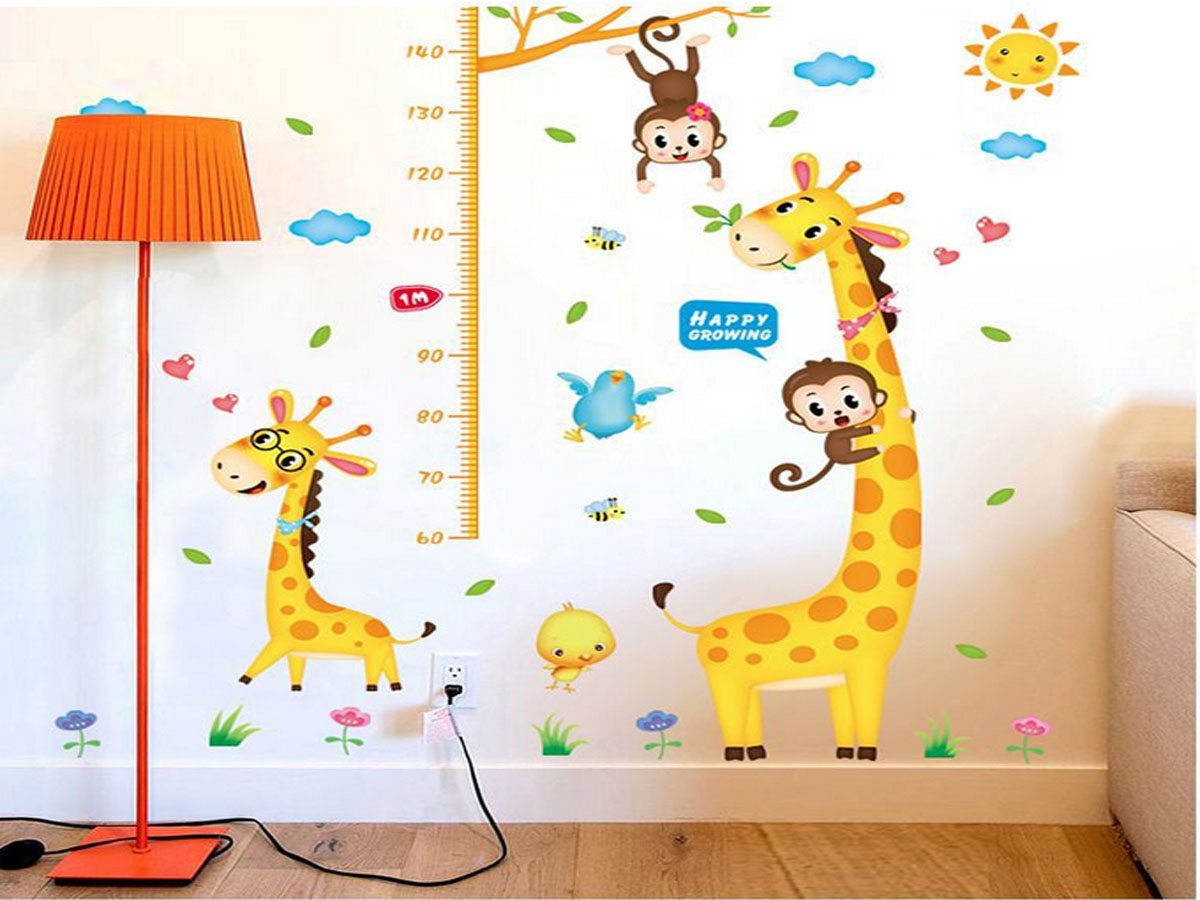 Decal dán tường thước đo chiều cao hươu cao cổ xl8337