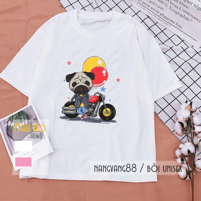 Áo Thun Tay Lỡ Fom Rộng Thiết Kế Chú Chó PuG Cô Đơn Áo Nam Nữ