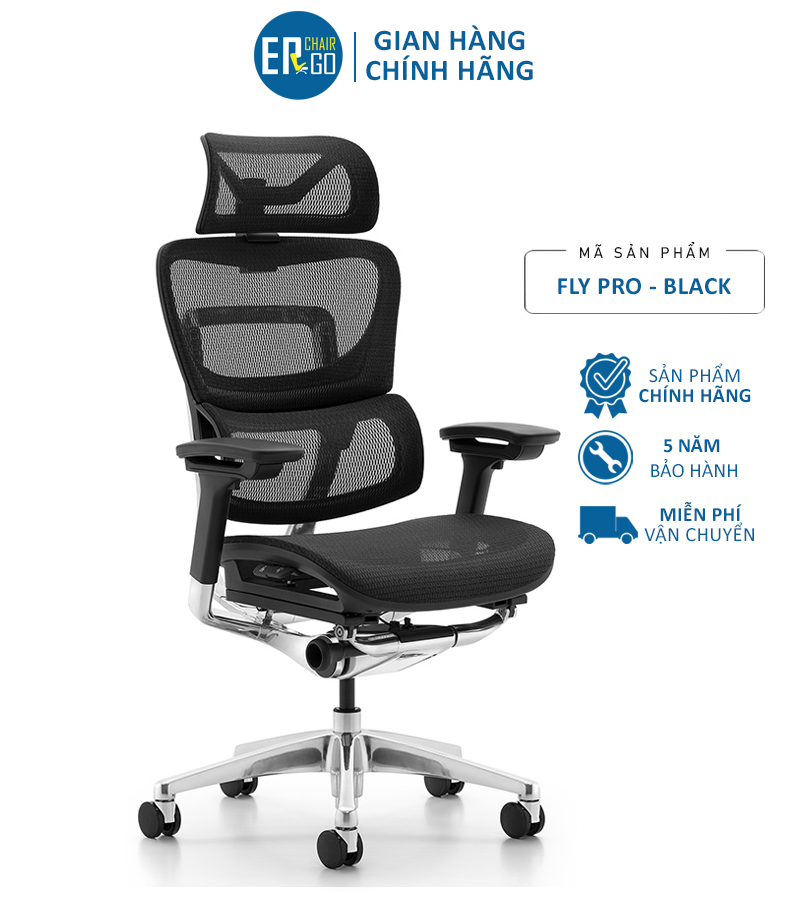 Ghế Công Thái Học Ergonomic Fly Pro Đen - Thiết kế 2 lưng