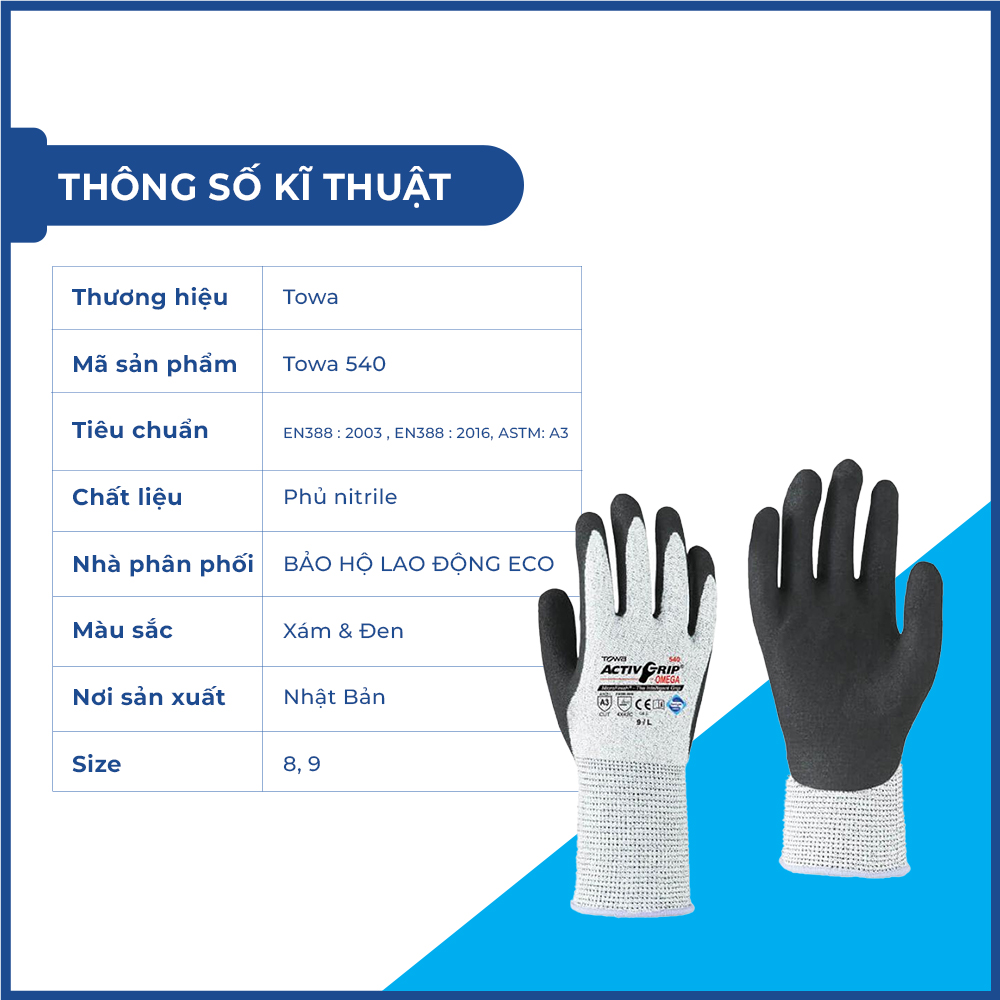 Găng tay đa dụng, chống dầu, chống cắt Towa 540 Nhật Bản