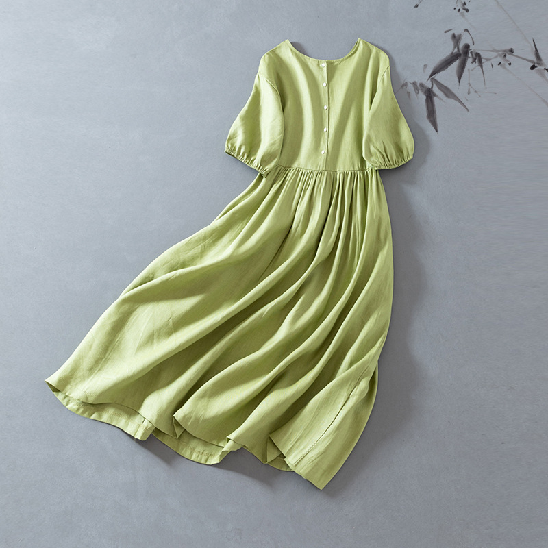 Váy suông- Đầm suông nữ dáng dài nhún eo tay ngắn chất liệu linen Thời Trang ARCTIC HUNTER AH188