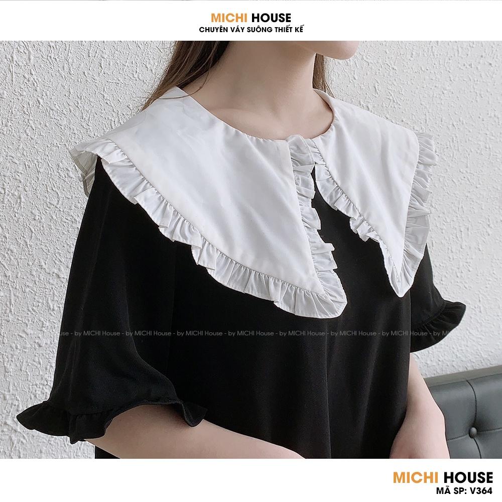 Đầm Suông Đen Phối Cổ Trắng MICHI House V364 Váy Xuông Đuôi Cá Thiết Kế Xinh Freesize