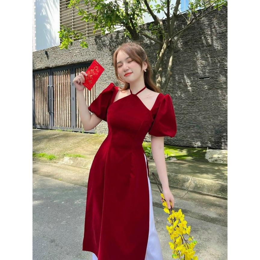 Set Áo Dài Nhung Cổ Yếm Cực Sang - YUME Y0668