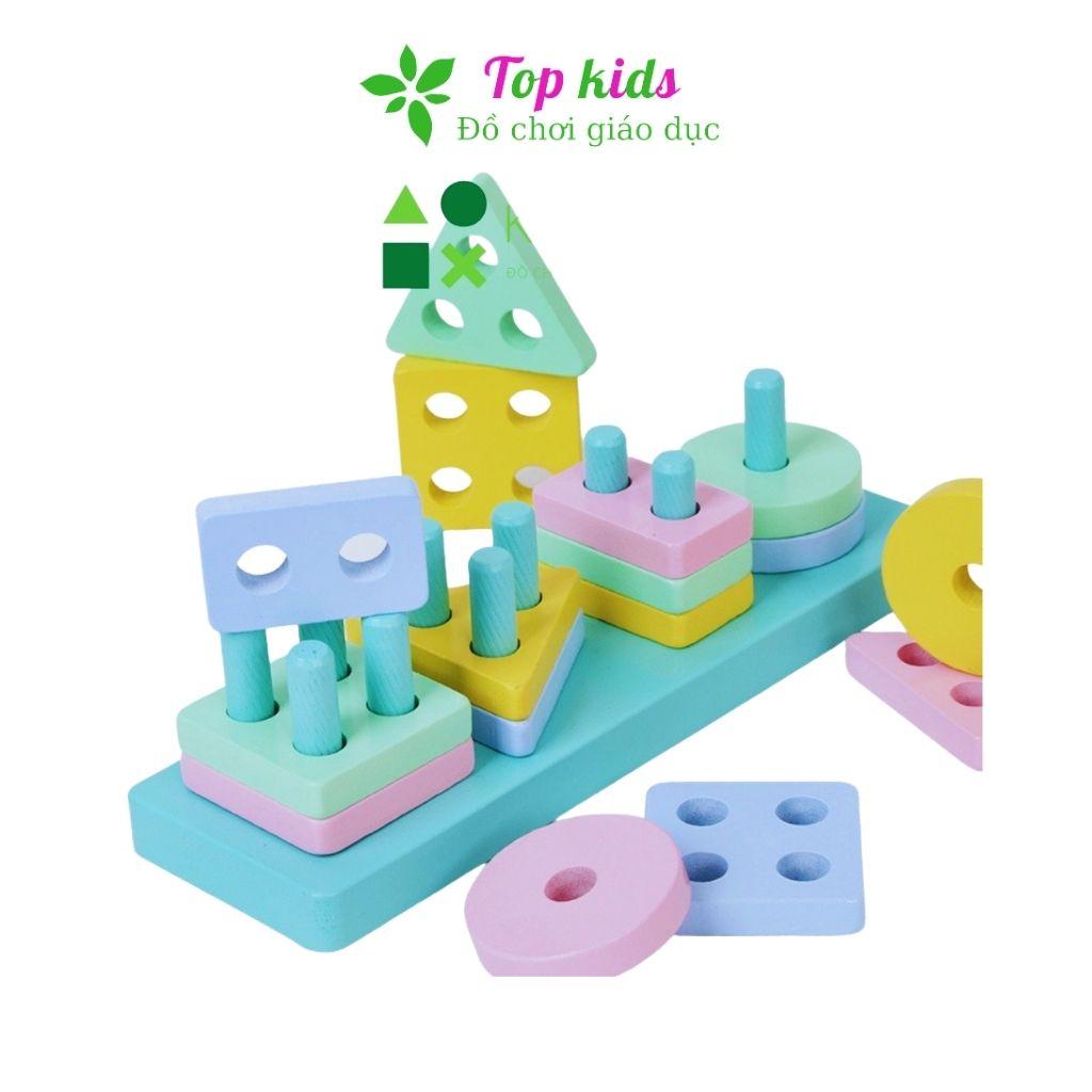 Đồ chơi gỗ montessori đồ chơi thông minh trí tuệ bộ thả hình khối 4 trụ cho bé trai bé gái