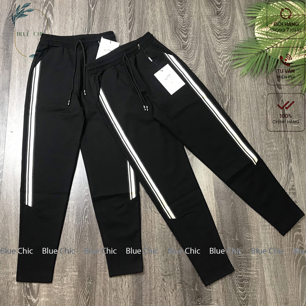 Quần jogger nữ Blue Chic dáng dài thun cạp chun cá tính thể thao tập gym sọc to màu đen