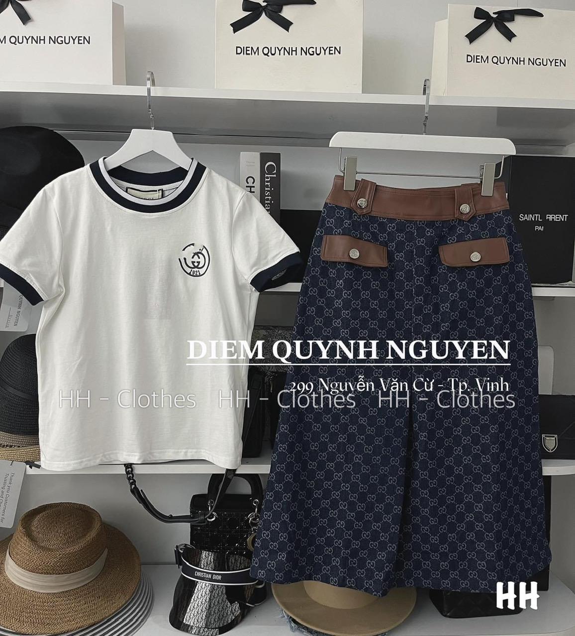 SET ĐI CHƠI, SET 2 MÓN ÁO THUN TAY NGẮN VIỀN PHỐI CHÂN VÁY DÀI PHỐI DA CỰC SANG CHẢNH