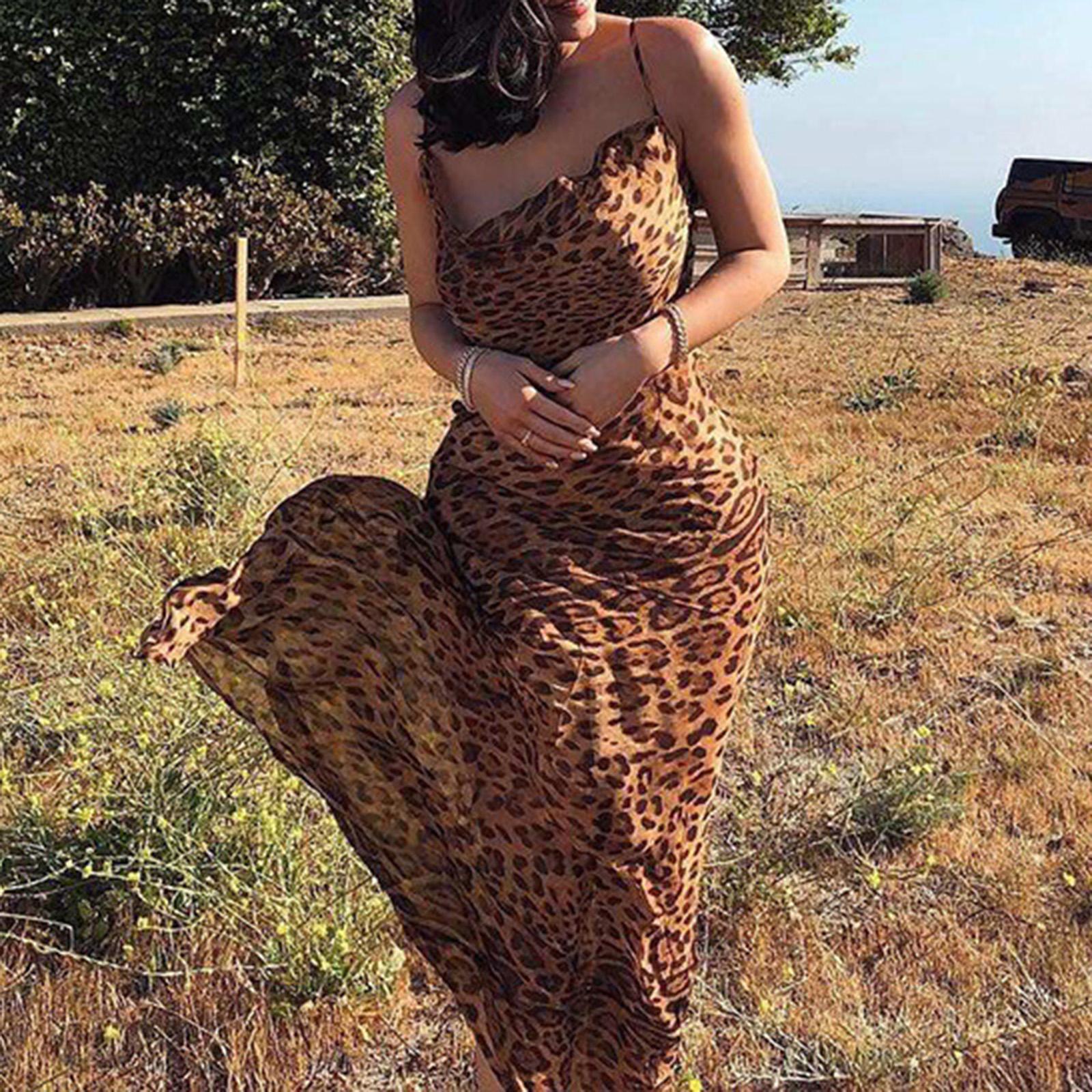 Women's Leopard Print Dress Summer Sleeveless Maxi Dress for Dating Club