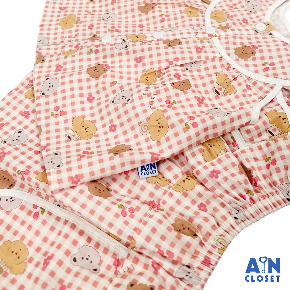 Bộ quần áo Ngắn bé gái họa tiết Caro Gấu Nâu cotton - AICDBG1YOPRW - AIN Closet