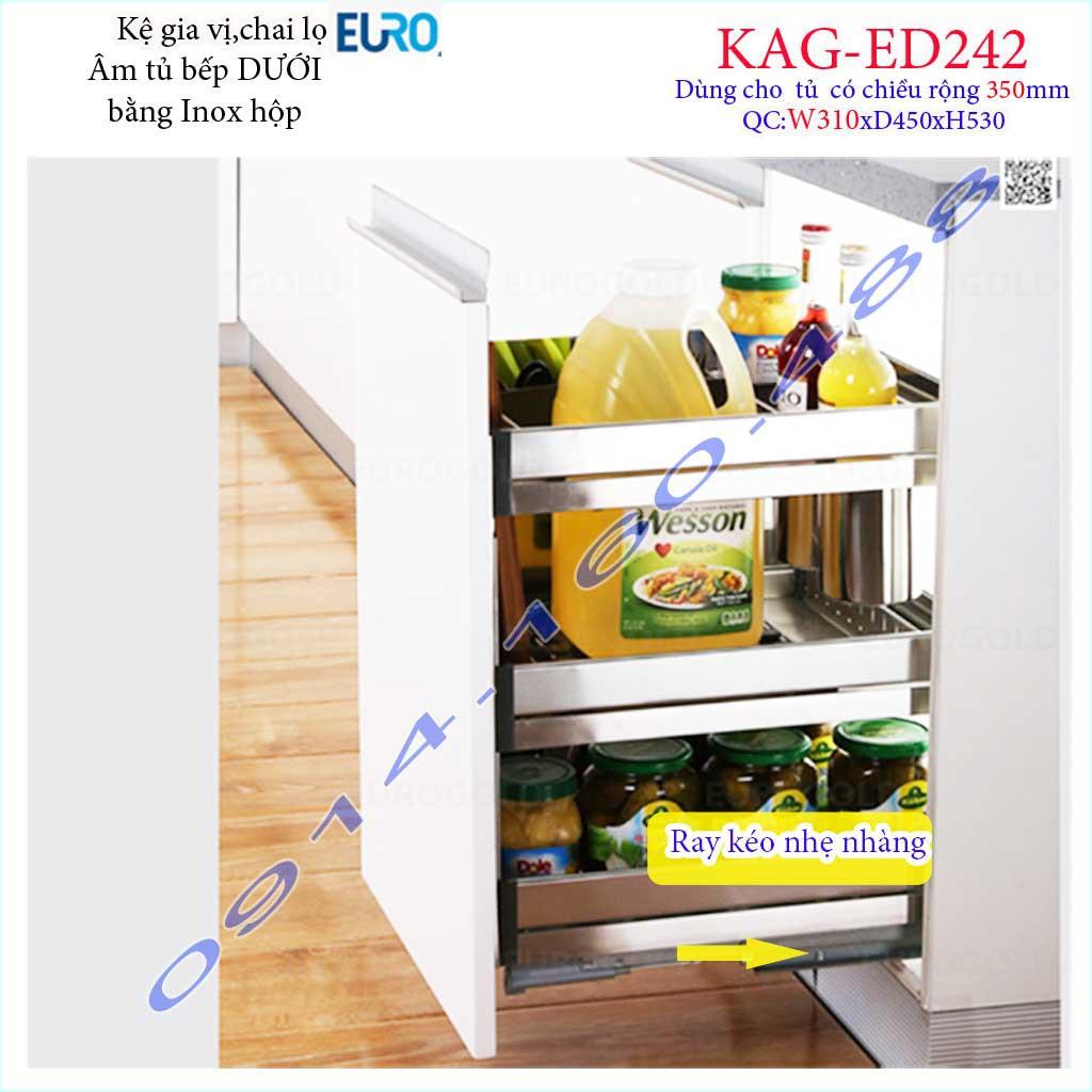 Kệ Gia vị KAG-ED242-35cm, kệ đựng gia vị Euro Inox hộp cao cấp ray giảm chấn âm tủ bếp 30cm