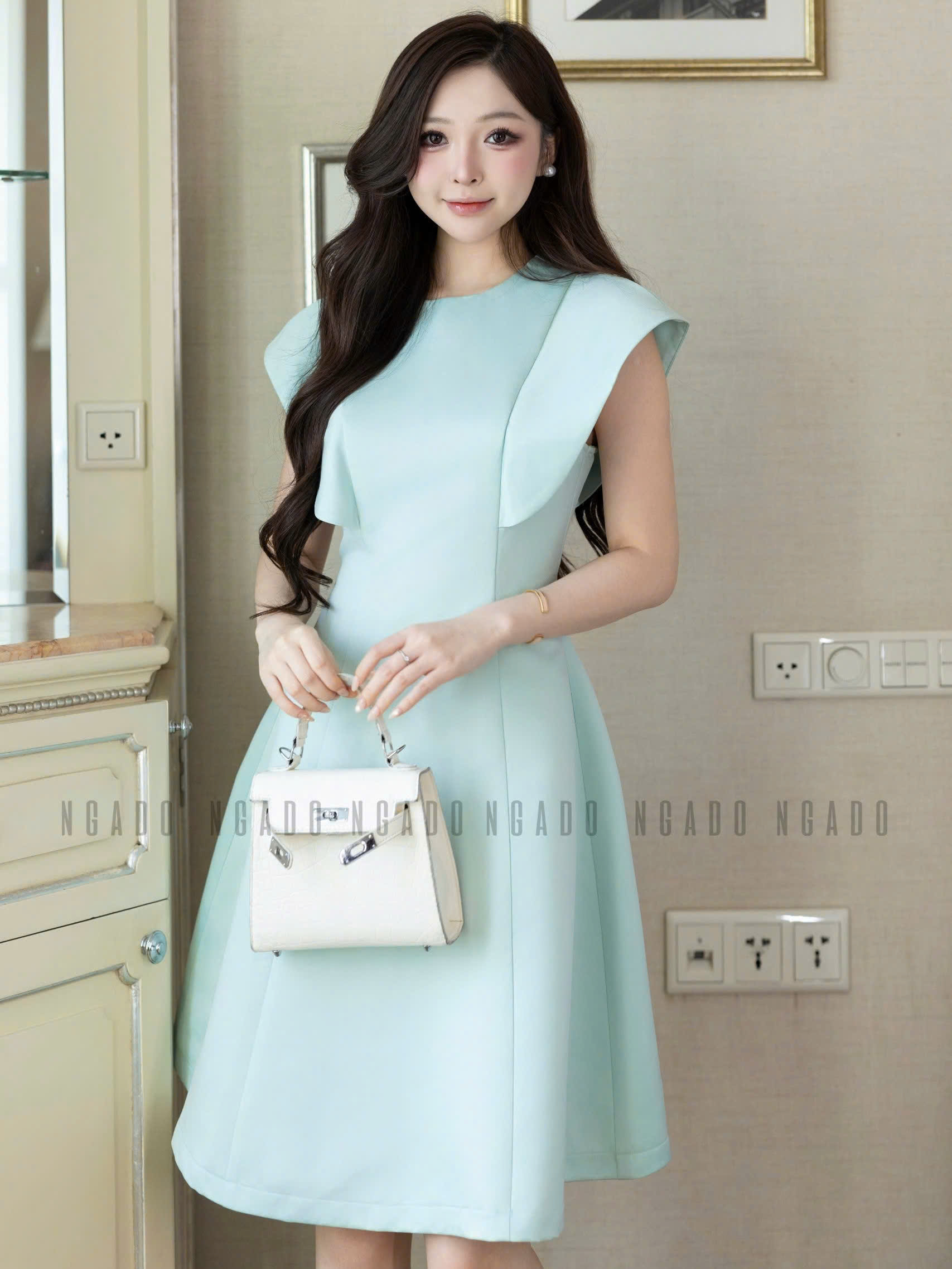 Đầm xanh mint cánh tiên NGADO , đầm dự tiệc , đầm xuống phố