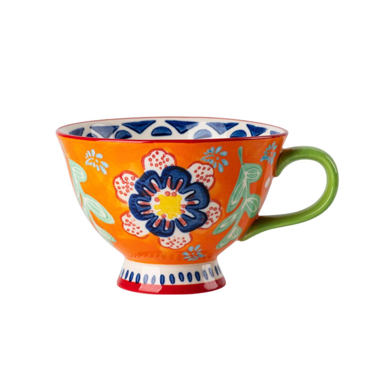 Ceramic Cup, Retro Hand Painted Floral Pattern Coffee Mug for Coffee Restaurant