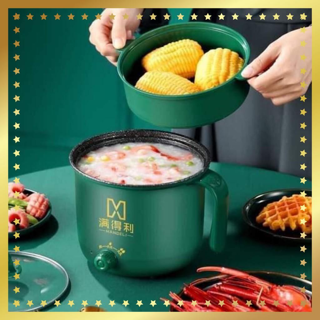 Nồi Lẩu Điện Đa Năng , Ca Nấu Mì Chống Dính ,Nồi Cơm mini 2 NẤC NHIỆT Kèm Giá Hấp Tiện Lợi