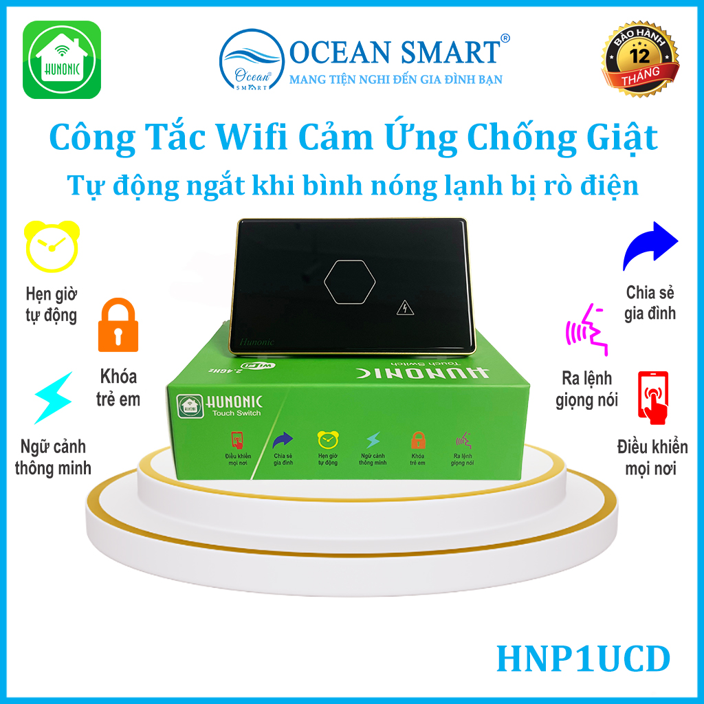 Công Tắc Thông Minh Wifi, Công Tắc Chống Giật Cho Bình Nóng Lạnh Hunonic - HNP1U