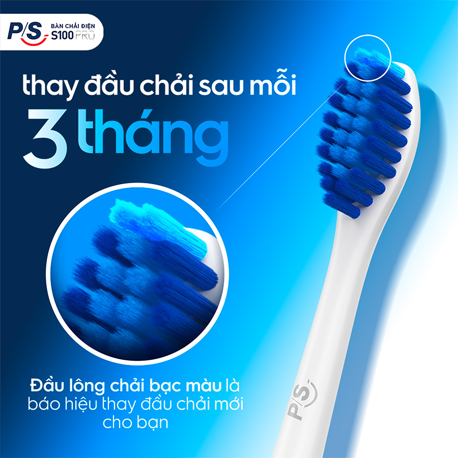 Bàn Chải Điện P/S S100 PRO Trắng Răng Công Nghệ Sóng Âm Xanh Chải Sạch Mảng Bám Tới 10X 1 bộ