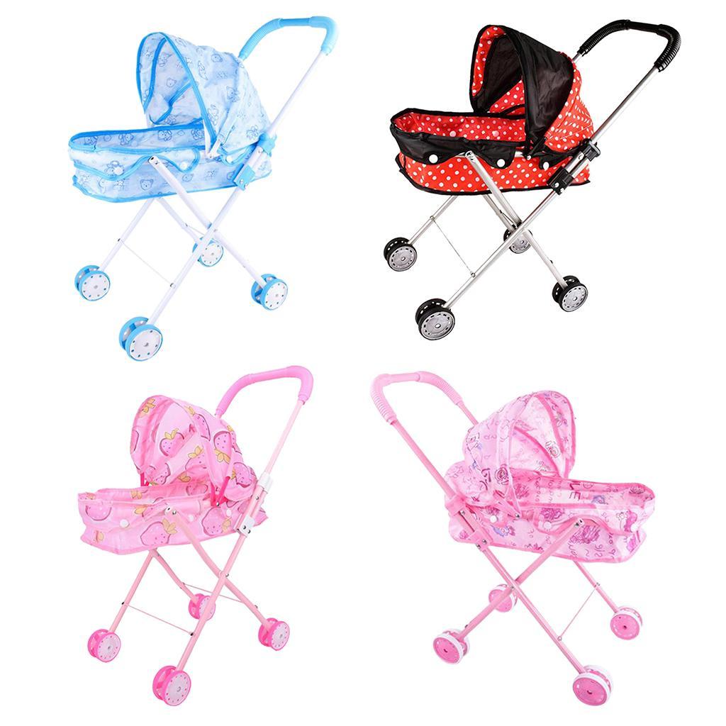 Baby Dolls Stroller Pushchair Folding Kids Pretend Role  Blue
