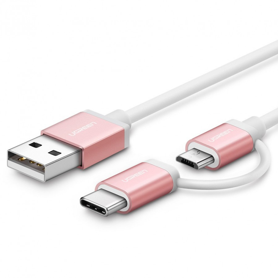 Cáp Sạc Điện Thoại 2 Trong 1 Micro USB và Type C Ugreen 30541 dài 0,25M - Hàng Chính Hãng