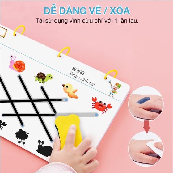 Đồ chơi bộ tập tô vẽ thông minh xóa được - đồ chơi giáo dục montessori giúp bé tập tô kèm bút dạ giúp phát triển tư duy