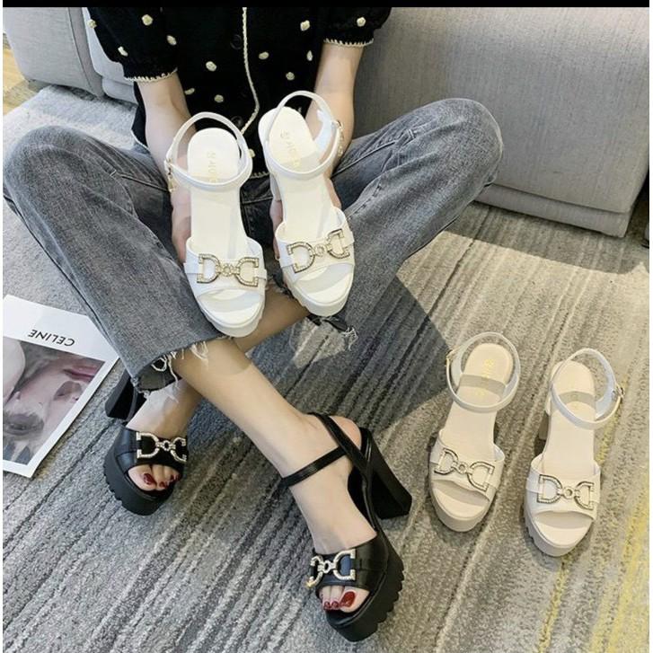 Sandal nữ cao gót đế đúp 10 phân tag C.G. (mã 8001