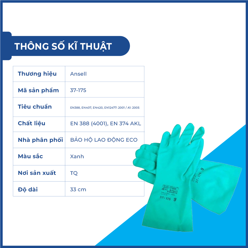 Găng tay bảo hộ rửa chén ngăn hóa chất và dầu mỡ Ansell 37-175 độ dày cao, bền dai