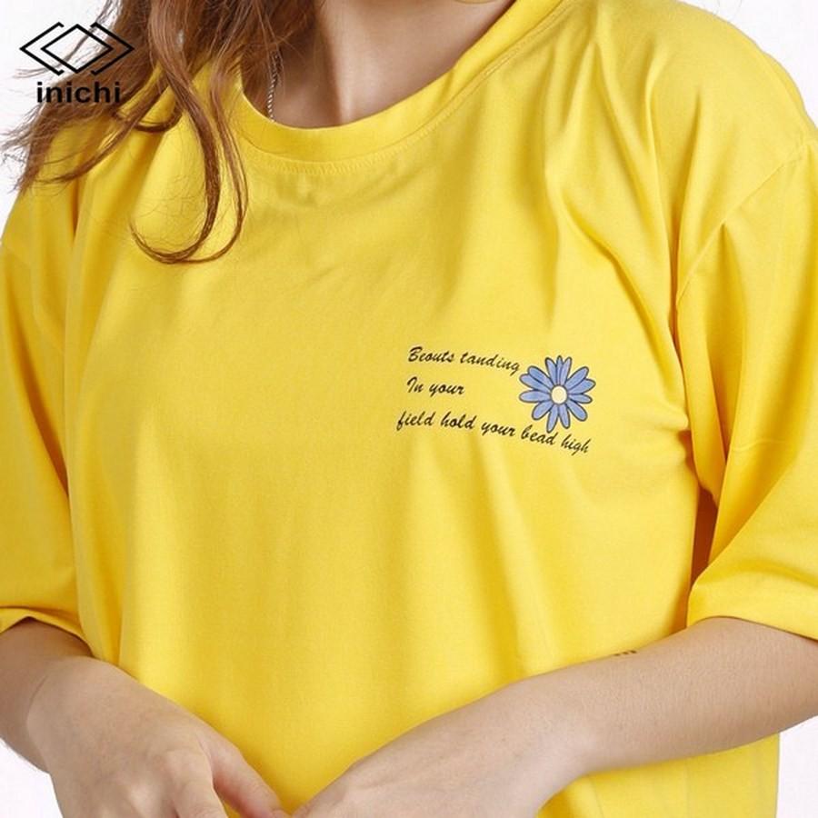 Áo thun tay lỡ INICHI A591 phong cách Unisex cho cả nam nữ hình in hoa bông cúc