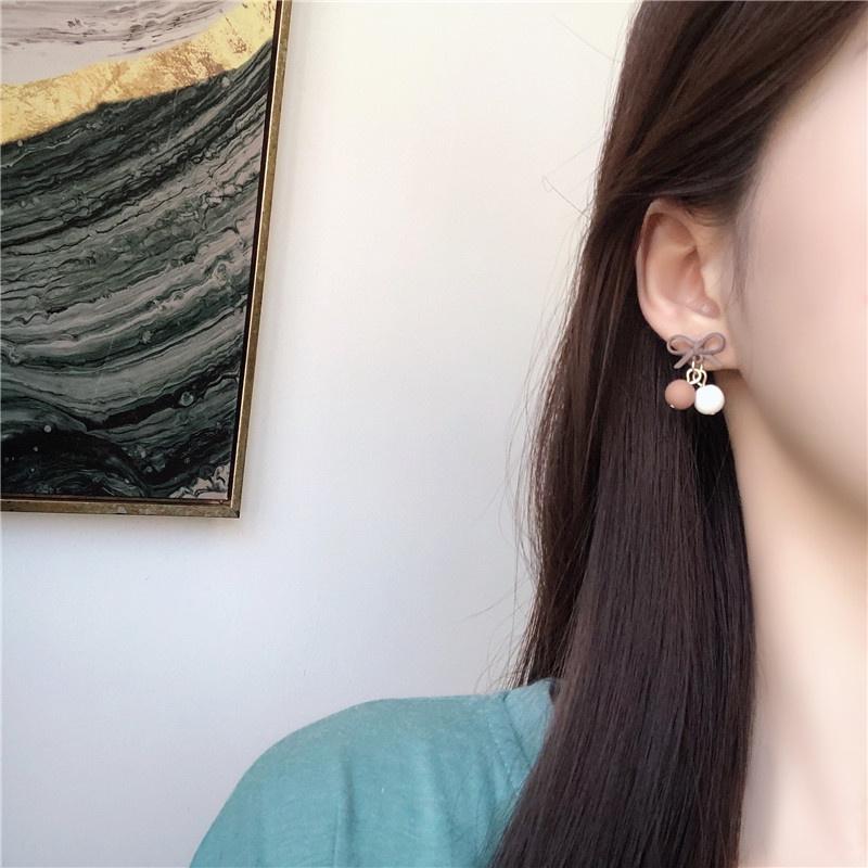 Bông tai nữ hạt nhiều màu đính nơ xinh xắn phụ kiện trang sức