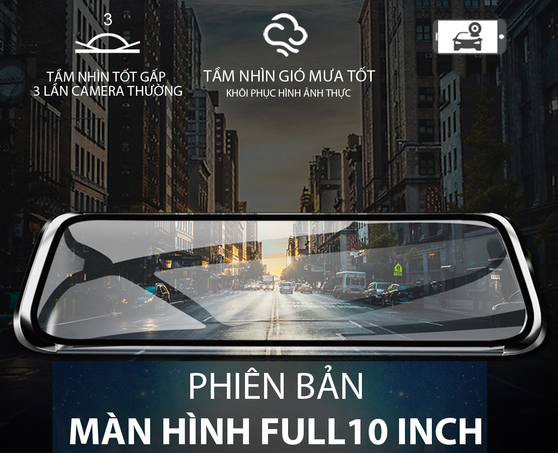 Camera Hành Trình Gương A26 Quay 2K UHD Màn Hình Cảm Ứng 10 Inch