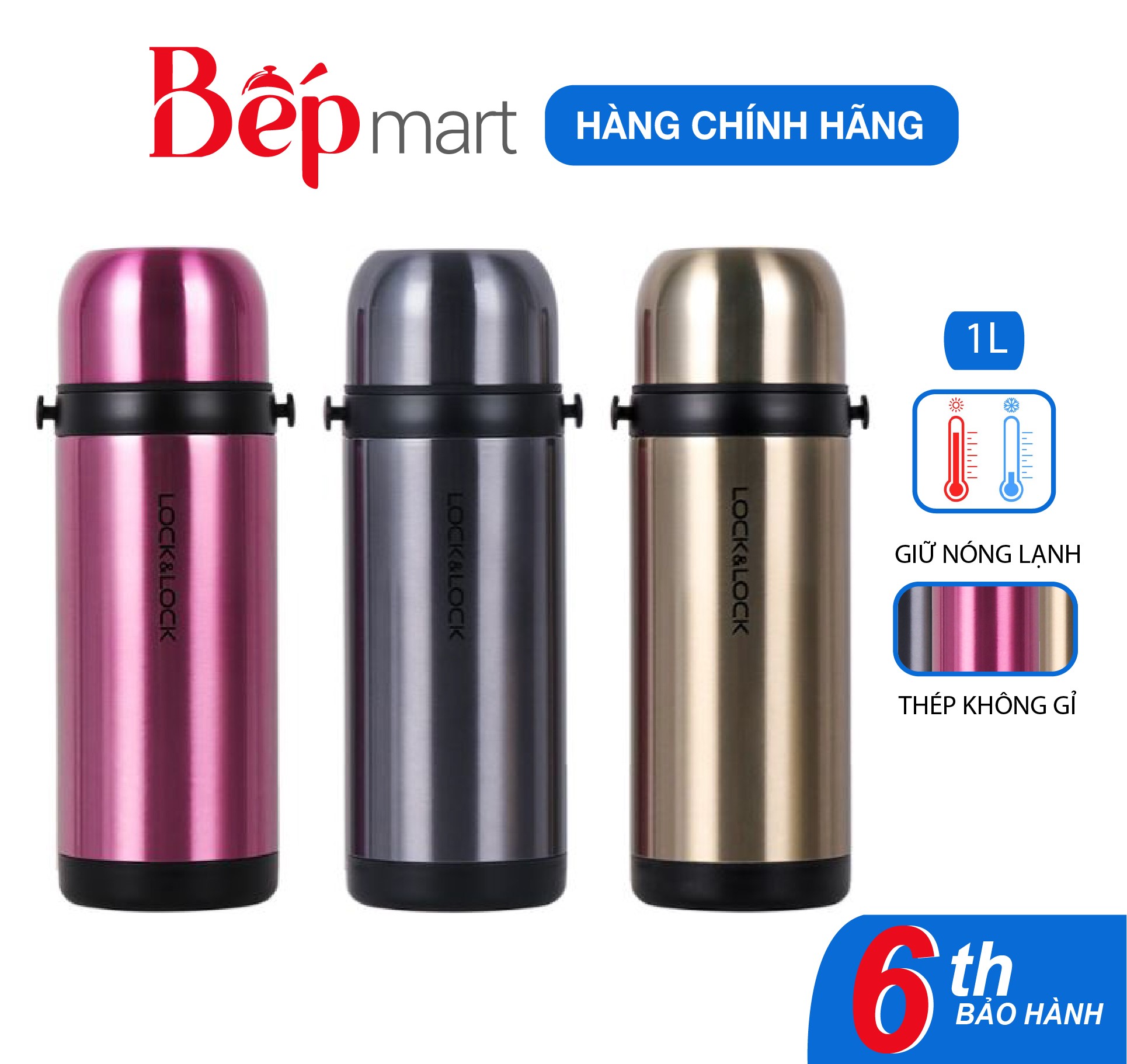 Bình giữ nhiệt Easy Take LocknLock LHC1439 dung tích 1000ml - thép không gỉ, dây xách - Hàng chính hãng