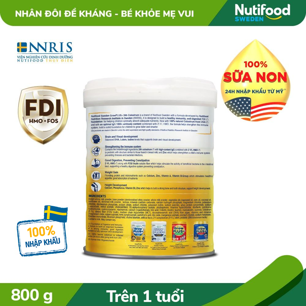 Sữa Bột Nutifood GrowPLUS+ Sữa Non Tăng Đề Kháng 800g - Trên 1 Tuổi (Lon 800g)