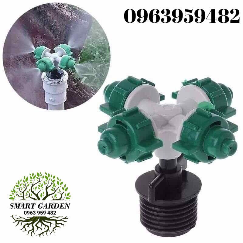 Béc phun sương màu xanh 4 hướng chân ren 21mm