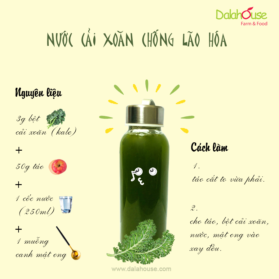Bột Cải Xoăn(Kale) Nguyên Chất Sấy Lạnh Dalahouse-Đào Thải Độc Tố, Chống Oxy Hóa, Bổ Sung Canxi Cho Cơ Thể-Hộp 60g (20 Gói x 3 g)