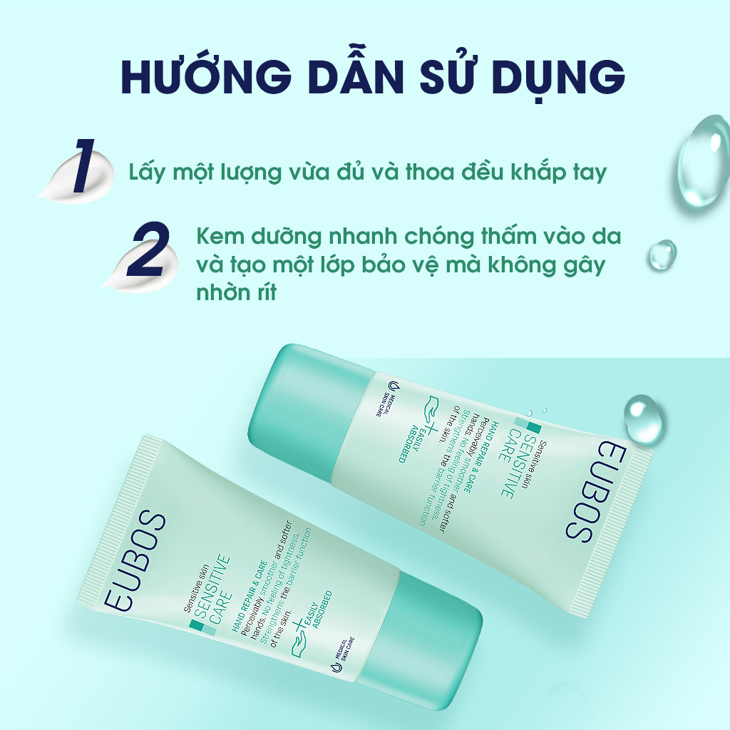 Combo Hai Chai Mini Kem Dưỡng Da Tay Cho Da Nhạy Cảm EUBOS SENSITIVE HAND REPAIR &amp; CARE 25ml