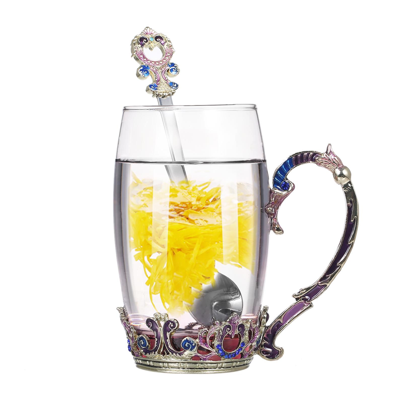 BỘ CỐC NƯỚC UỐNG TRÀ, CÀ PHÊ CÓ TAY CẦM THIẾT KẾ VỚI MUỖNG KHĂN LAU 350 ML