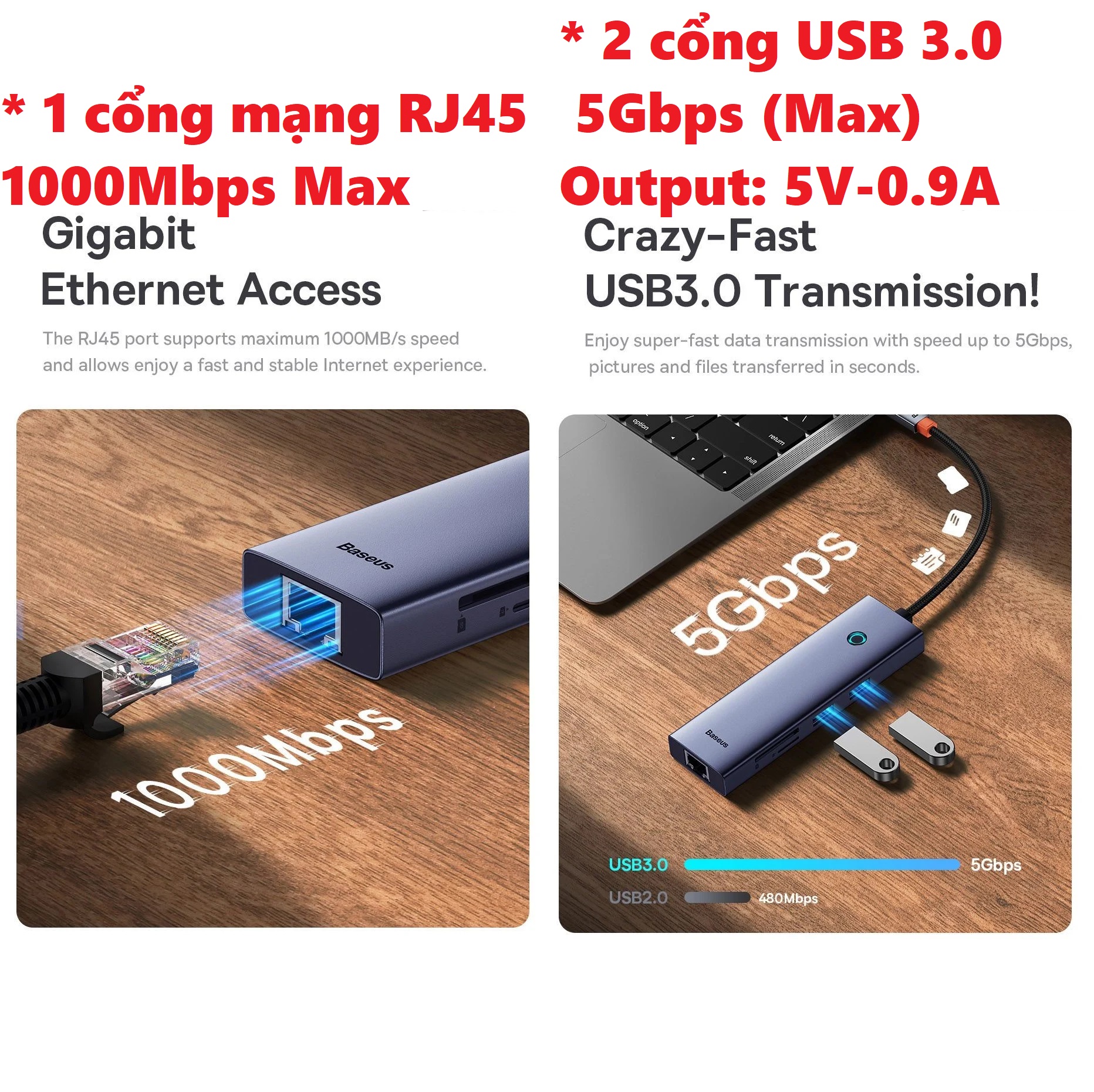 Hub C đa năng mở rộng cổng Macbook và laptop type C ra 7 cổng Baseus Flite docking station BS-OH112 _ Hàng chính hãng