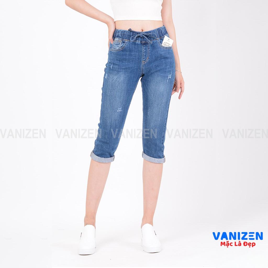 Quần ngố jean nữ đẹp lưng cao cạp chun xước nhẹ mã 358 VANIZEN