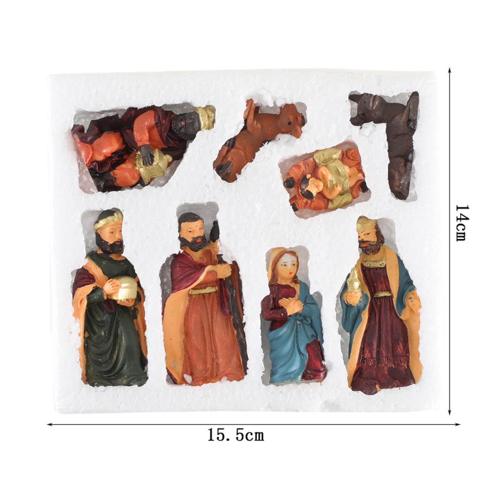 8Pcs Religious Christmas Nativity Scene Crafts Decoration Hand Painted Lovely Traditional Collection Birth of Jesus Ornament