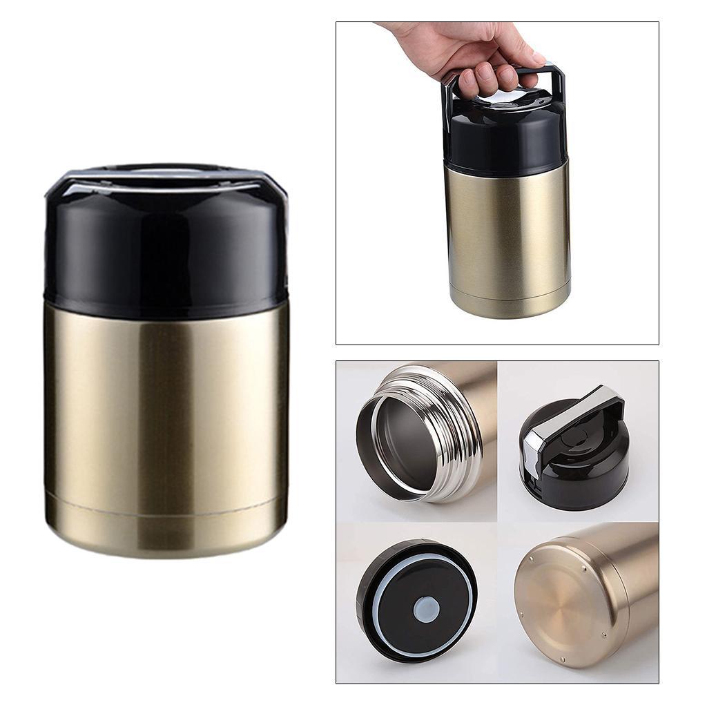 Stainless Steel Food Jar Wide Mouth for Hot Food Lunch Box Lid Golden 800ml