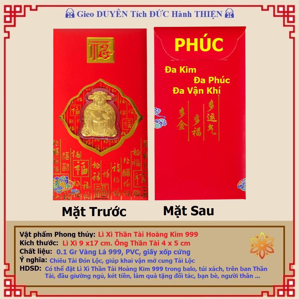 Bao Lì Xì Thần Tài Hoàng Kim 999 cao cấp