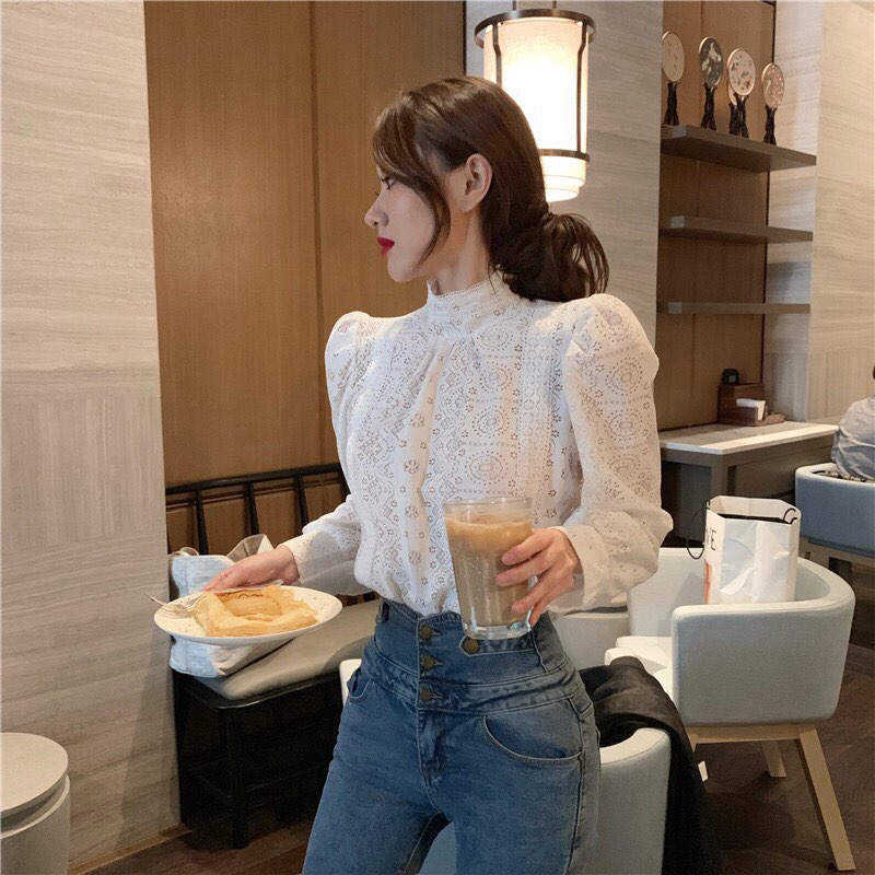 Áo kiểu nữ thời trang cao cổ tay bồng