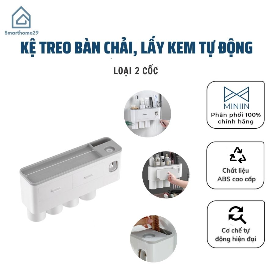 Hộp Đựng Bàn Chải Và Nhả Kem Đánh Răng Tự Động Tặng Kèm  Cốc Hút Từ -Kệ Để Đồ Nhà Tắm Dán Tường Tiện Lợi- Hàng Chính Hãng MINIIN – 3 Cốc