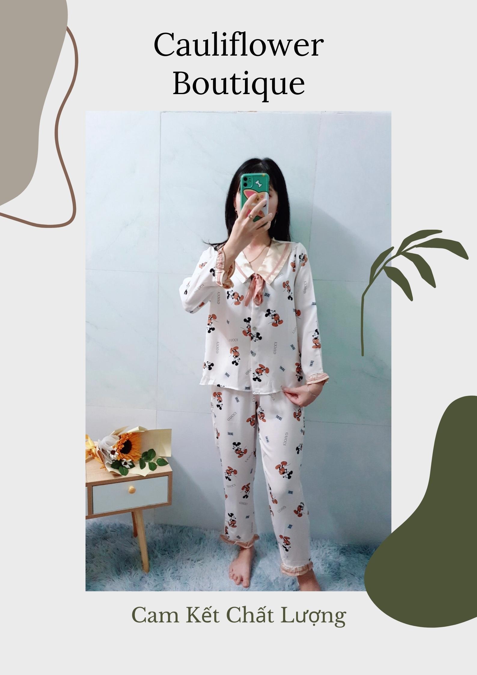 Đồ Bộ Pijama Mặc Nhà Nữ - Kiểu Dáng Dễ Thương, Sang Trọng - Vải Lụa Cao Cấp, Thoáng Mát, Mềm Mại