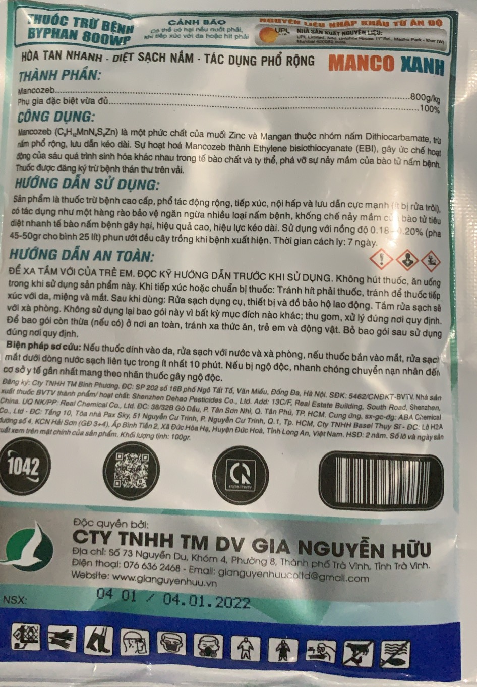 Sản phẩm bảo vệ cây trồng Mancozeb Manco Green 100gr