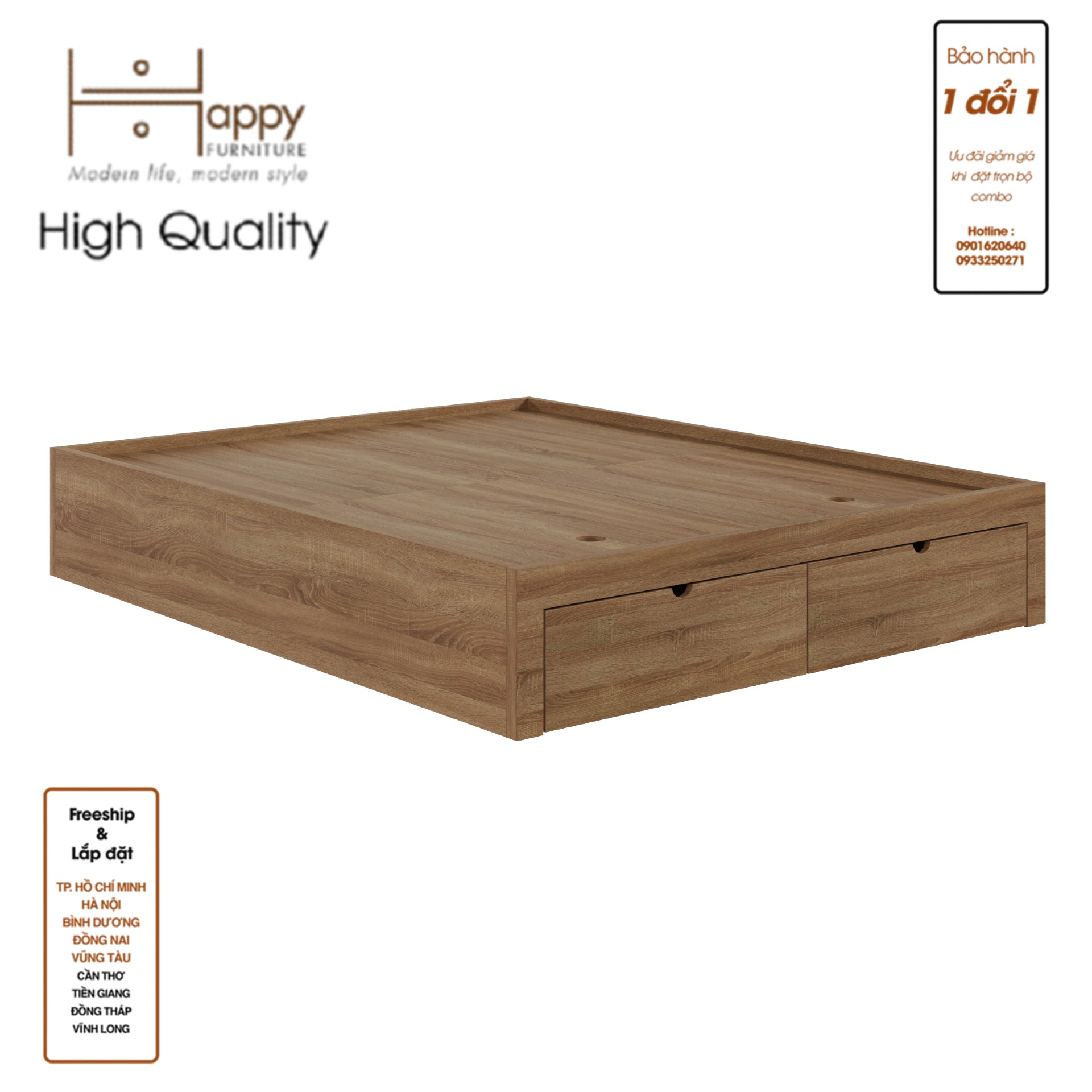 [Happy Home Furniture] CIRCLE, Giường ngủ 2 ngăn kéo 207cm x 35cm , GNG_085,GNG_086,GNG_087,GNG_088