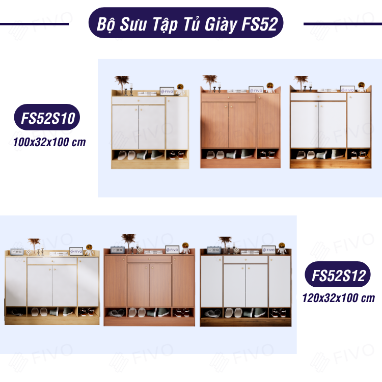 Tủ Kệ Giày Gỗ Chống Ẩm Cao Cấp FIVO FS52 Có Cửa, Ngăn Chứa Trong Tủ Lớn, Mặt Tủ Rộng Rãi, Kèm Hộc Tủ Ngang Giúp Đựng Vật Dụng Thường Dùng - Ngang 120cm