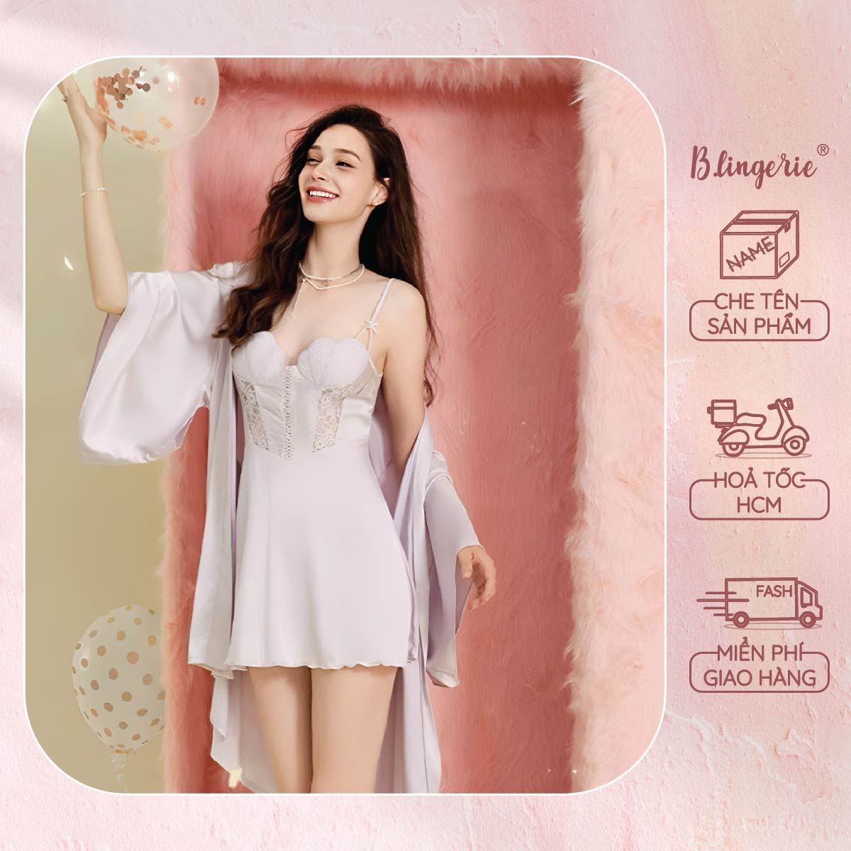 Váy Ngủ Trơn Đan Dây (Không kèm áo choàng) - B.Lingerie