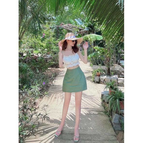 SET ÁO 2 DÂY HỞ LƯNG PHỐI CHÂN VÁY ĐI BIỂN
