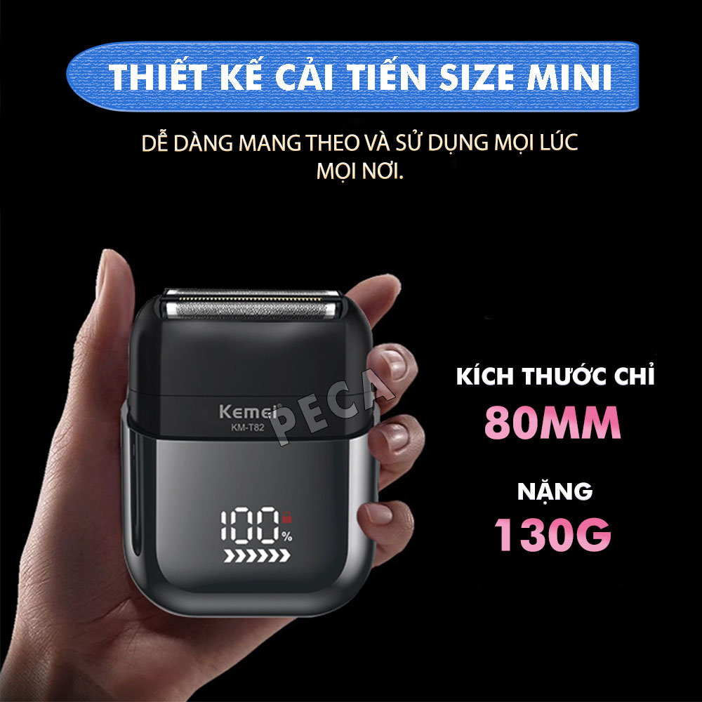 Máy cạo râu mini lưỡi kép Kemei KM-T82 màn hình LCD, công suất 5w mạnh mẽ cảm biến râu thông minh - Hàng chính hãng
