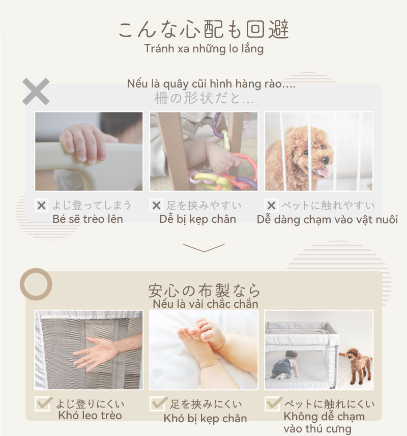 Lysin - quây cũi bằng vải lưới thoáng khí trong nhà giúp bảo vệ bé yêu vui chơi an toàn cách ly với thú cưng phát triển ý thức tự lập giúp bé tập đứng dễ thu dọn đồ chơi cho bé.