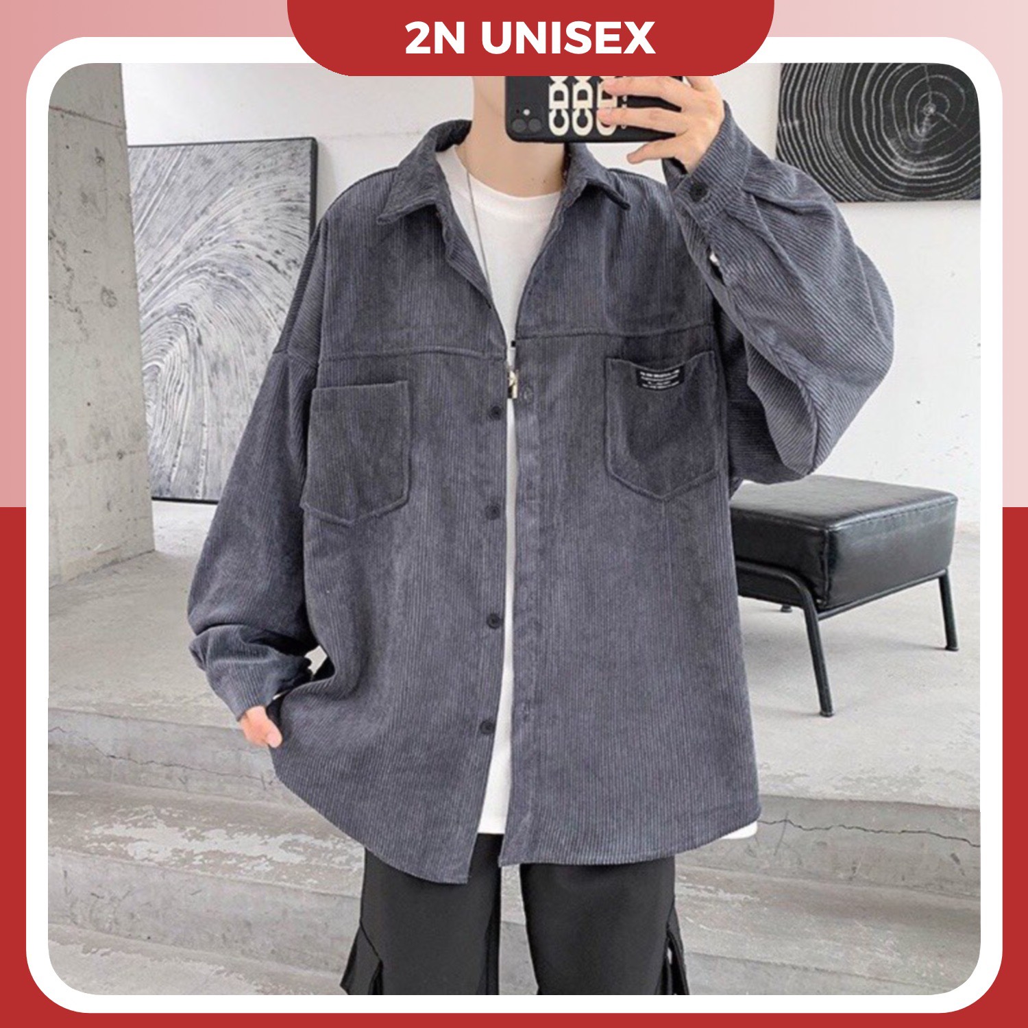 Áo sơ mi unisex form rộng - somi nam nữ sọc số 3